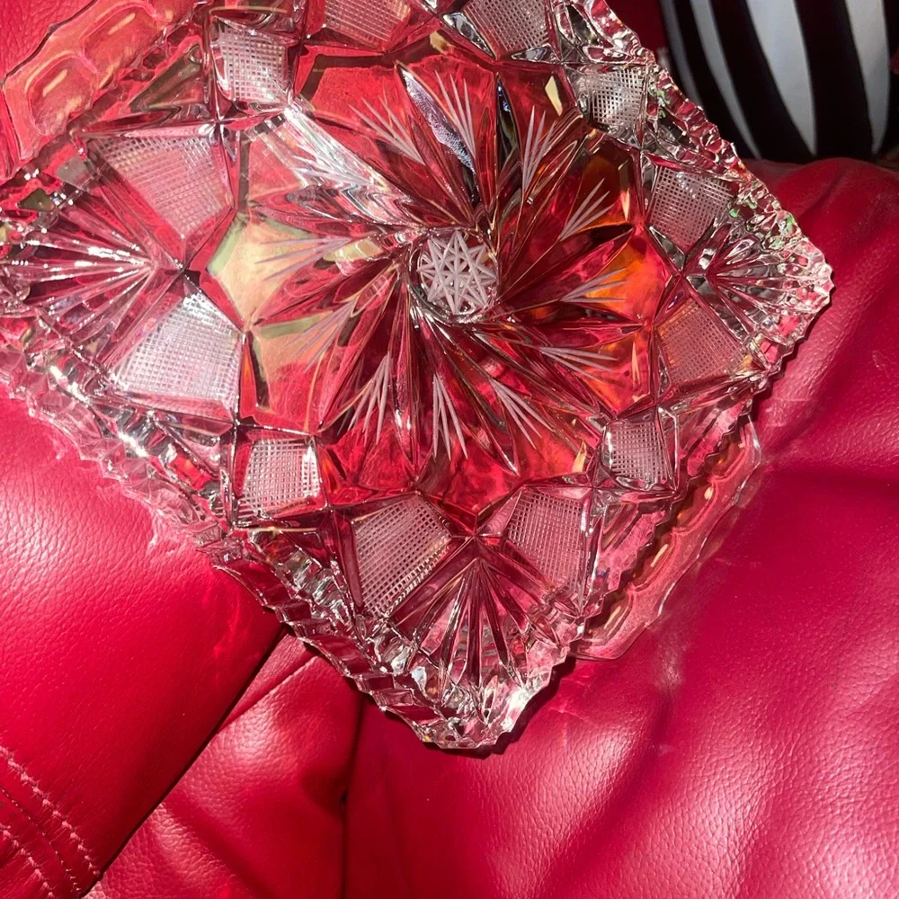 Vintage heavy pinwheel crystal square divided /3-section serving dish